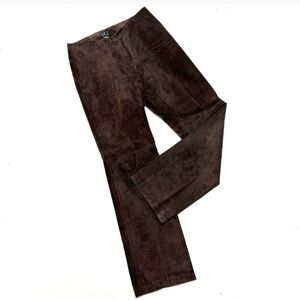 INC-Dark Brown Suede Leather Boot Cut High Rise Pants